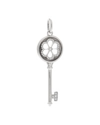 18K White Gold Diamond Blossom Key Pendant