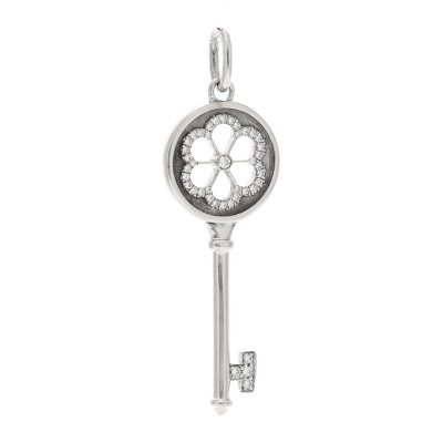 18K White Gold Diamond Blossom Key Pendant