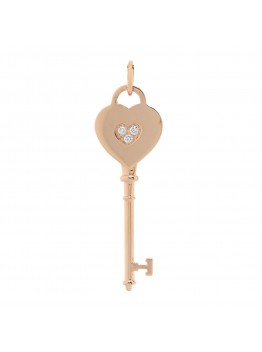 18K Rose Gold Diamond Heart Key Pendant