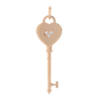 18K Rose Gold Diamond Heart Key Pendant