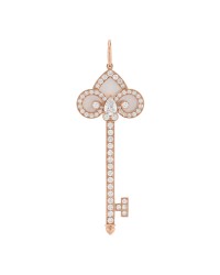 18K Rose Gold Diamond Mother of Pearl Fleur De Lis Key Pendant