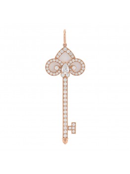 18K Rose Gold Diamond Mother of Pearl Fleur De Lis Key Pendant