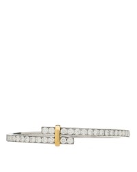 Platinum 18K Yellow Gold Diamond Edge Hinged Bypass Bangle Bracelet