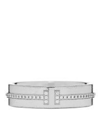 18K White Gold Diamond Wide T Two Ring 58 8.5
