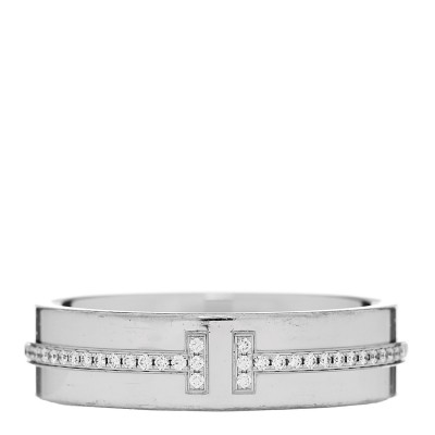 18K White Gold Diamond Wide T Two Ring 58 8.5