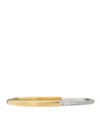 18K Yellow White Gold Diamond Tiffany Lock Half Pave Bangle Bracelet