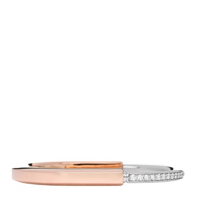 18K Rose White Gold Diamond Tiffany Lock Half Pave Bangle Bracelet