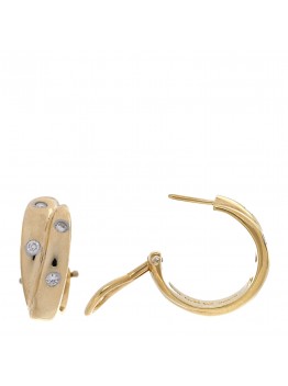 18K Yellow Gold Platinum Diamond Crossover Etoile Hoop Earrings