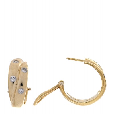 18K Yellow Gold Platinum Diamond Crossover Etoile Hoop Earrings