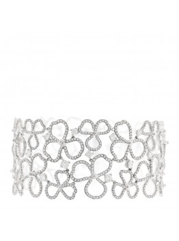 Platinum Diamond Wide Paper Flowers Bracelet