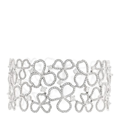 Platinum Diamond Wide Paper Flowers Bracelet