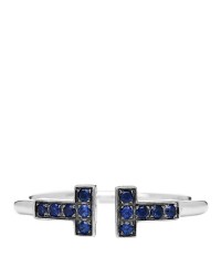 18K White Gold Blue Sapphire T Wire Ring 55 7.25