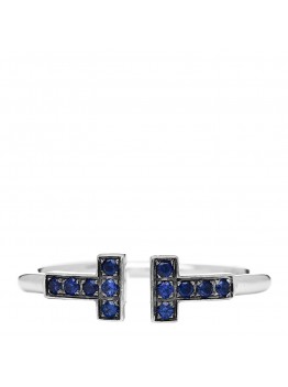 18K White Gold Blue Sapphire T Wire Ring 55 7.25