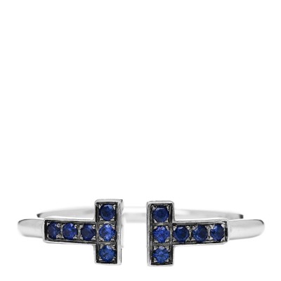 18K White Gold Blue Sapphire T Wire Ring 55 7.25