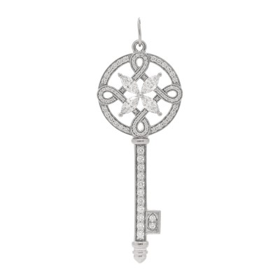 Platinum Diamond Victoria Round Key Pendant