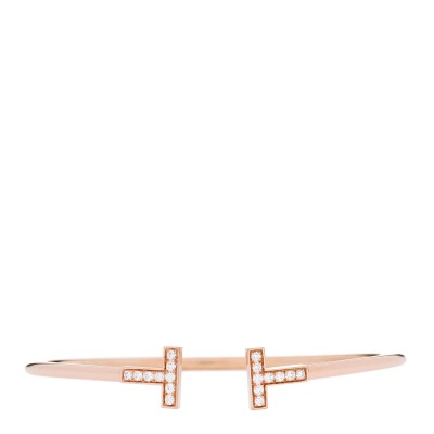 18K Rose Gold Diamond T Wire Bracelet