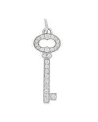18K White Gold Diamond Mini Vintage Oval Key Pendant