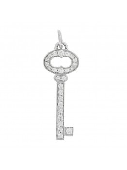 18K White Gold Diamond Mini Vintage Oval Key Pendant