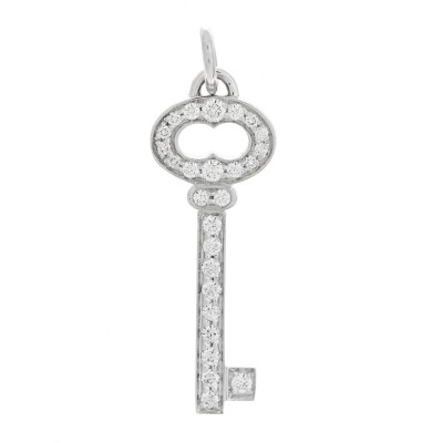 18K White Gold Diamond Mini Vintage Oval Key Pendant