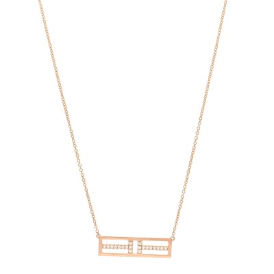 18K Rose Gold Diamond Tiffany T Two Open Horizontal Bar Pendant