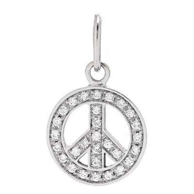 18K White Gold Diamond Mini Peace Charm Pendant