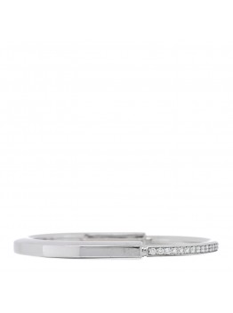 18K White Gold Diamond Tiffany Lock Half Pave Bangle Bracelet