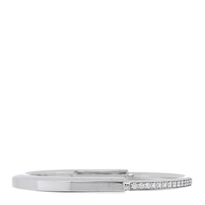 18K White Gold Diamond Tiffany Lock Half Pave Bangle Bracelet