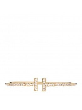 18K Yellow Gold Diamond T Wire Pave Bracelet