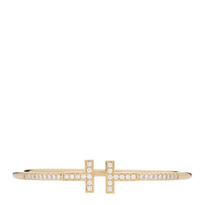 18K Yellow Gold Diamond T Wire Pave Bracelet