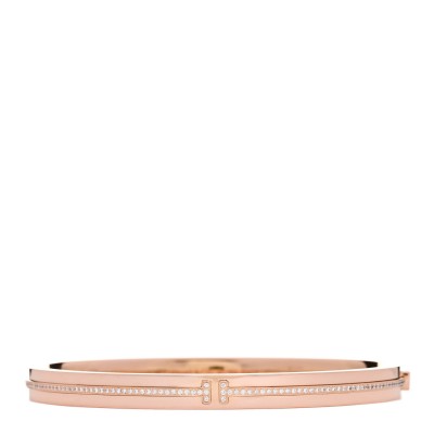 18K Rose Gold Diamond T Hinged Bangle Bracelet