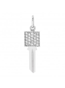 18K White Gold Diamond Mini Modern Keys Square Key Pendant