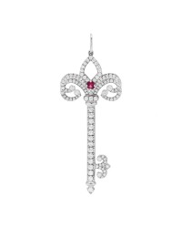 Platinum Diamond Ruby Enchant Heart Key Pendant