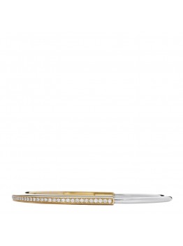 18K Yellow White Gold Diamond Narrow Tiffany Lock Half Pave Bangle Bracelet