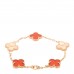 18K Rose Gold Carnelian 5 Motifs Guilloche Vintage Alhambra Bracelet