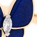 18K Yellow Gold Diamond Lapis Lazuli Two Butterfly Between The Finger Ring 55 7.25