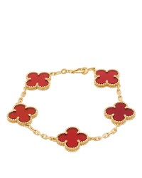 18K Yellow Gold Carnelian 5 Motifs Vintage Alhambra Bracelet
