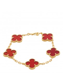 18K Yellow Gold Carnelian 5 Motifs Vintage Alhambra Bracelet