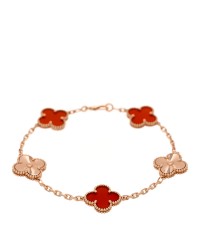 18K Rose Gold Carnelian 5 Motifs Guilloche Vintage Alhambra Bracelet