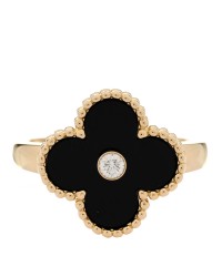 18K Yellow Gold Black Onyx Diamond Vintage Alhambra Ring 52 6