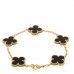 18K Yellow Gold Black Onyx 5 Motifs Vintage Alhambra Bracelet