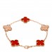 18K Rose Gold Carnelian 5 Motifs Guilloche Vintage Alhambra Bracelet