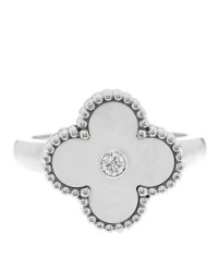 18K White Gold Diamond Mother of Pearl Vintage Alhambra Ring 53 6.5