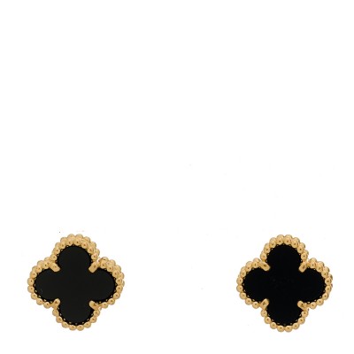 18K Yellow Gold Black Onyx Sweet Alhambra Earrings