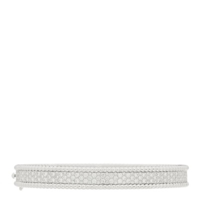 18K White Gold Diamond Perlee 3-Row Bangle Bracelet L
