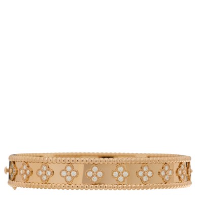 18K Rose Gold Diamond Perlee Clovers Bangle Bracelet M
