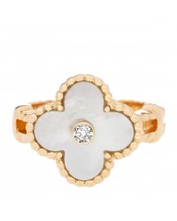 18K Yellow Gold Diamond Mother of Pearl Vintage Alhambra Ring 52 6