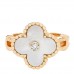 18K Yellow Gold Diamond Mother of Pearl Vintage Alhambra Ring 52 6