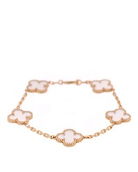 18K Yellow Gold Rock Crystal 5 Motifs Vintage Alhambra Bracelet