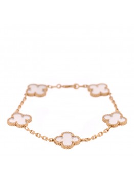 18K Yellow Gold Rock Crystal 5 Motifs Vintage Alhambra Bracelet