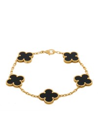 18K Yellow Gold Black Onyx 5 Motifs Vintage Alhambra Bracelet